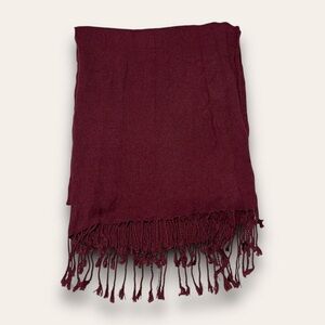 Vintage Burgundy Pashmina Wool Scarf Fringe Boho Hippie Festival